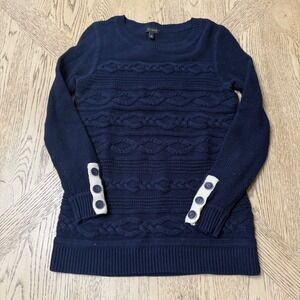 Talbots‎ Women's XS Blue Button Cuff Long Sleeve Pullover Cable Knit Sweater